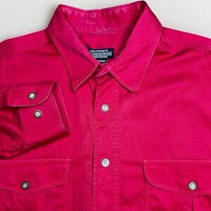 Vintage J Peterman Shirt Mens Medium Red Chamois Western Button Down Portugal